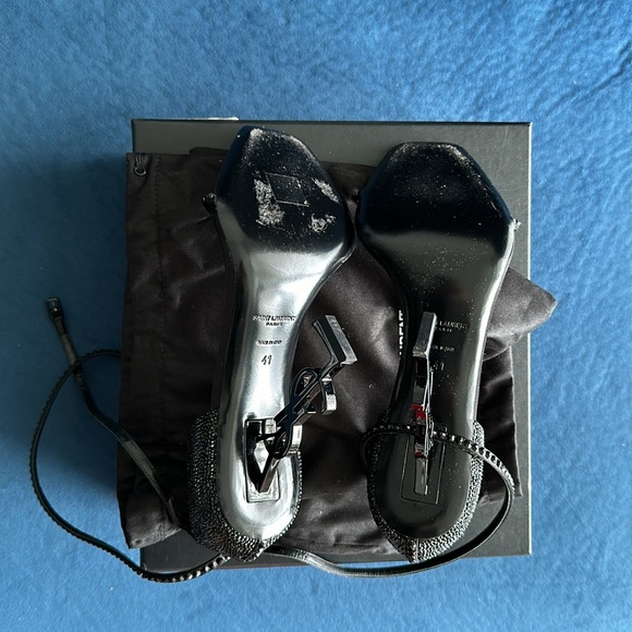 Saint Laurent Opyum YSL Wraparound Sandals with Embellished Black Crystals Sz 41 - Picture 7 of 9